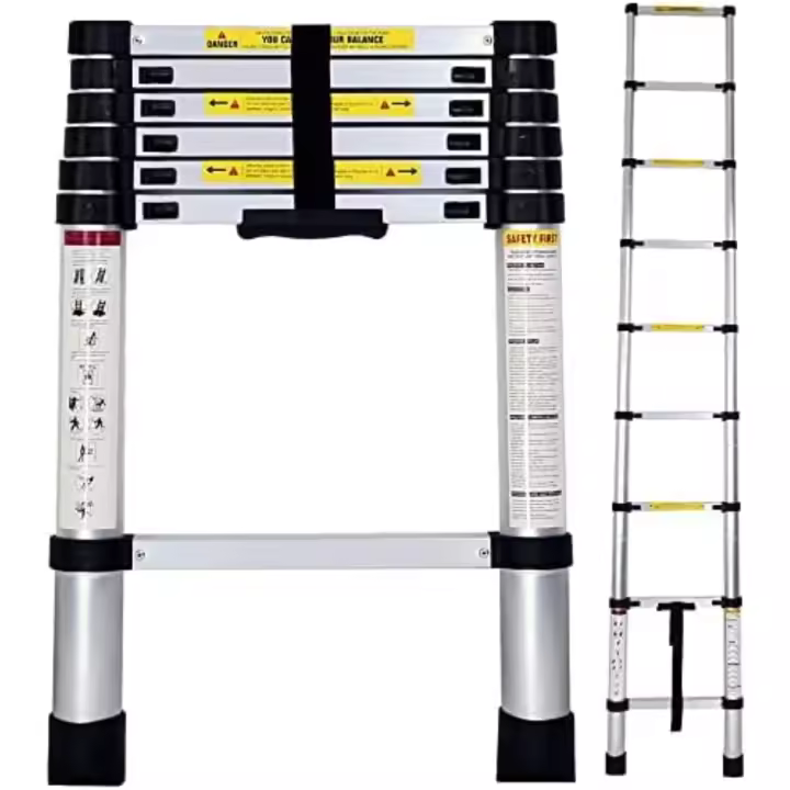 Escalera telescópica de aluminio extensible y plegable |   Compacta, Ligera, Portátil y Antideslizante |   Ideal para uso doméstico, profesional, reformas, jardín, taller, alturas y almacenamiento - 1