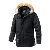 Chaqueta Parka de Vellón Cálido y Emparedada para Invierno Moda Casual con Cuello de Piel para Hombres - details 1