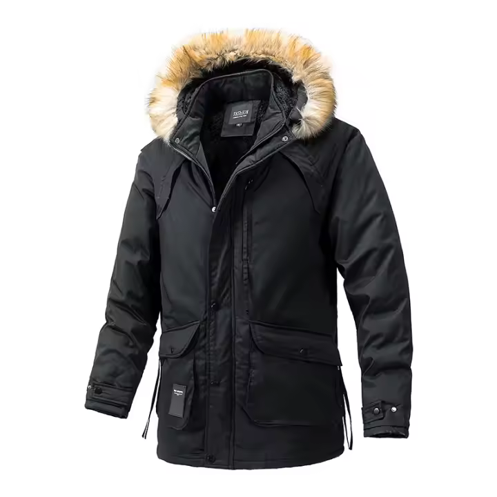 Chaqueta Parka de Vellón Cálido y Emparedada para Invierno Moda Casual con Cuello de Piel para Hombres - 1