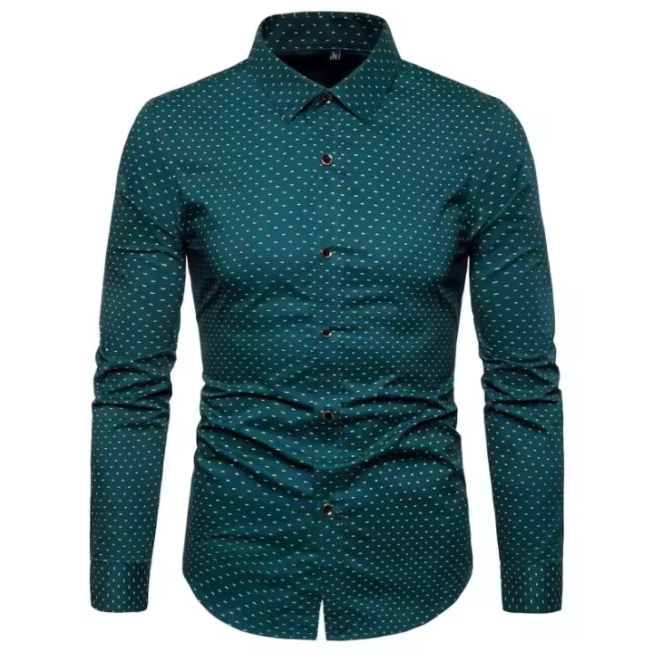 Camisa grande de hombre, estampado perenne, camisa juvenil de manga larga con lunares - 1
