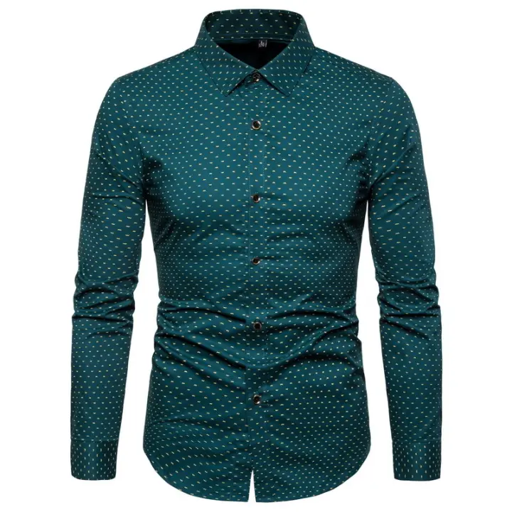 Camisa grande de hombre, estampado perenne, camisa juvenil de manga larga con lunares - 1