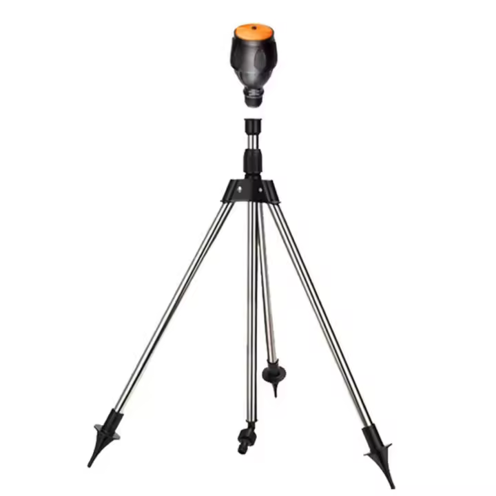 360 ° Aspersor de trípode giratorio, rango ajustable, aspersor de riego automático para césped, cabezal de aspersor de riego de pie telescópico - 1