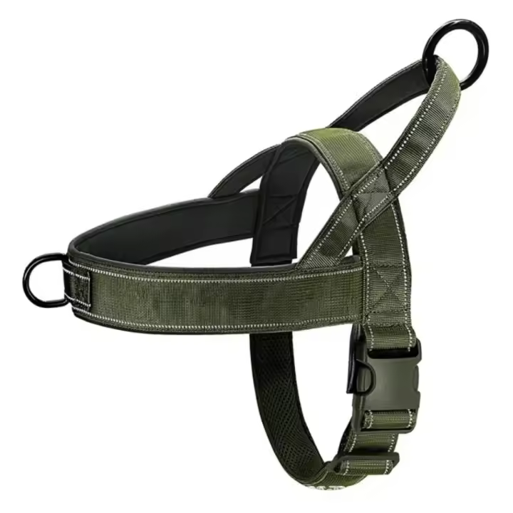 Chaleco con arnés para caminar para mascotas de nailon con tiras reflectantes, chaleco con correa ajustable para perros, a prueba de explosiones, resistente al desgaste - 1