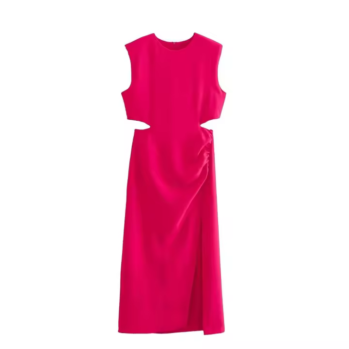 TRAFZA-Vestidos largos fruncidos sin mangas para mujer, Vestidos de fiesta Midi, vestido de noche elegante, nueva moda de verano - 1