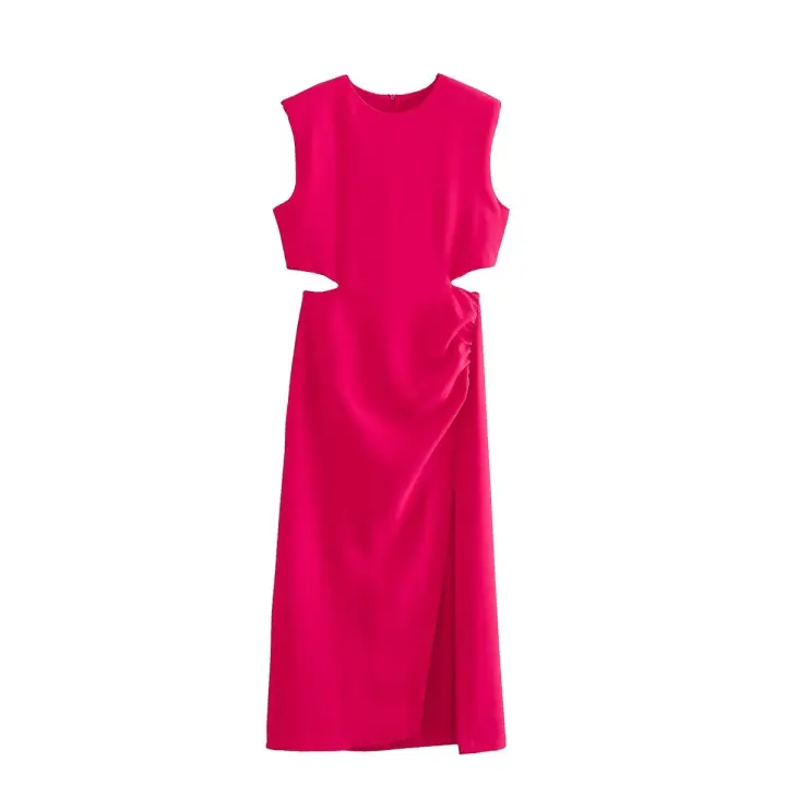 TRAFZA-Vestidos largos fruncidos sin mangas para mujer, Vestidos de fiesta Midi, vestido de noche elegante, nueva moda de verano - 1