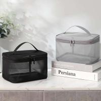 Bolsa organizadora de maquillaje grande para mujer, almacenamiento de cosméticos de viaje de malla transparente a la moda, artículos de tocador de 1/2/3 capas - details 1