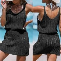 Mini vestido de playa de ganchillo para mujer, traje de baño corto informal sin tirantes con hombros descubiertos y sin mangas 2024 - details 0