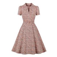 2024 nuevo Vintage Multicolor ral Casual vestidos de vacaciones moda mujer verano cuello pico botones cintura elástica Retro Flare vestido - details 0