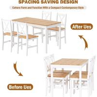 Juego de 5 Piezas de Mesa de Comedor con 4 Sillas, Conjunto de Muebles de Cocina de Madera de Pino Teca/Blanco - details 5