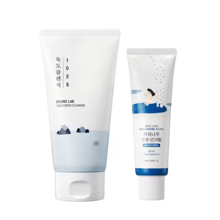 ROUND LAB 1025 Dokdo Cleanser 150ml+Juego UVLock de jugo de abedul |   Tónico hidratante, exfoliación suave, calmante, protección UV, - 1