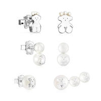 Oso de melocotón925Pendientes de Perla de Plata de Ley con Forma de Oso - details 0