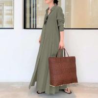 Vestidos sencillos e informales de Color liso para mujer, vestidos largos holgados con solapa y manga de un solo pecho, Vestidos para ir al trabajo - details 4