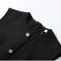 Vestidos elegantes lisos de un solo pecho con cuello redondo sin mangas y bolsillos vestido a media pierna ajustado para oficina para mujer verano 2025 - details 2