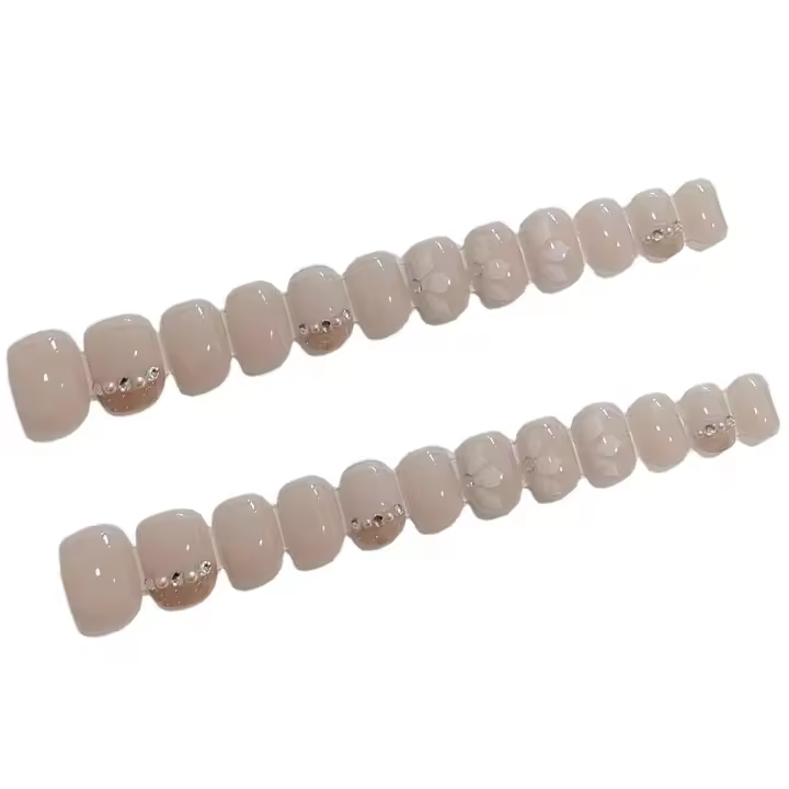 Uñas postizas reutilizables de pétalo dulce, Kit de resina desnuda con pegamento para decoración de uñas, 24 piezas - 1