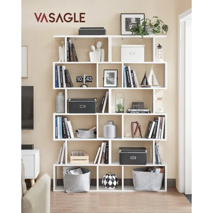 Biblioteca, Librería de 5 Niveles, Estantería de Exposición, Armario de Libros, Separador de Espacios, para Salón, Dormitorio, Estudio, Oficina, Blanco - 1