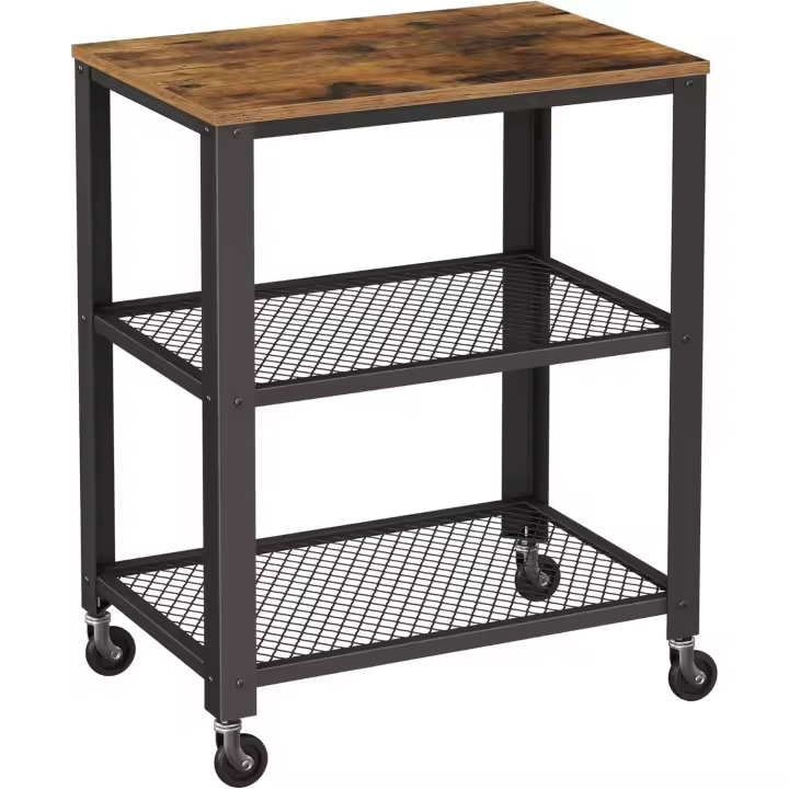Servicio de 3 Niveles Vintage, Carro Cajonera Rústica, Estante de Almacenamiento Resistente, con Bandeja de Madera, Ruedas, para Cocina y salón, Vintage LRC78X - 1