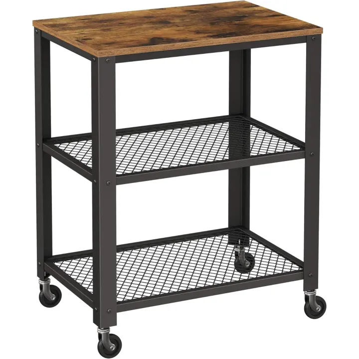 Servicio de 3 Niveles Vintage, Carro Cajonera Rústica, Estante de Almacenamiento Resistente, con Bandeja de Madera, Ruedas, para Cocina y salón, Vintage LRC78X - 1