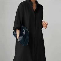 Vestido Casual para Mujer de Manga Larga Falda Irregular con Estilo Solidario y Cuello Suelto - details 13