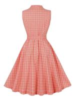 Vestido de Algodón a Cuadros Vintage Hepburn Collar Encajado, Manga sin Botones, Moda de Verano para Mujeres - details 2