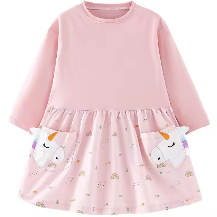 Vestido de Unicornio para Niñas, Manga Larga, Algodón, Otoño, Invierno, Talla 2 a 8 Años - 1