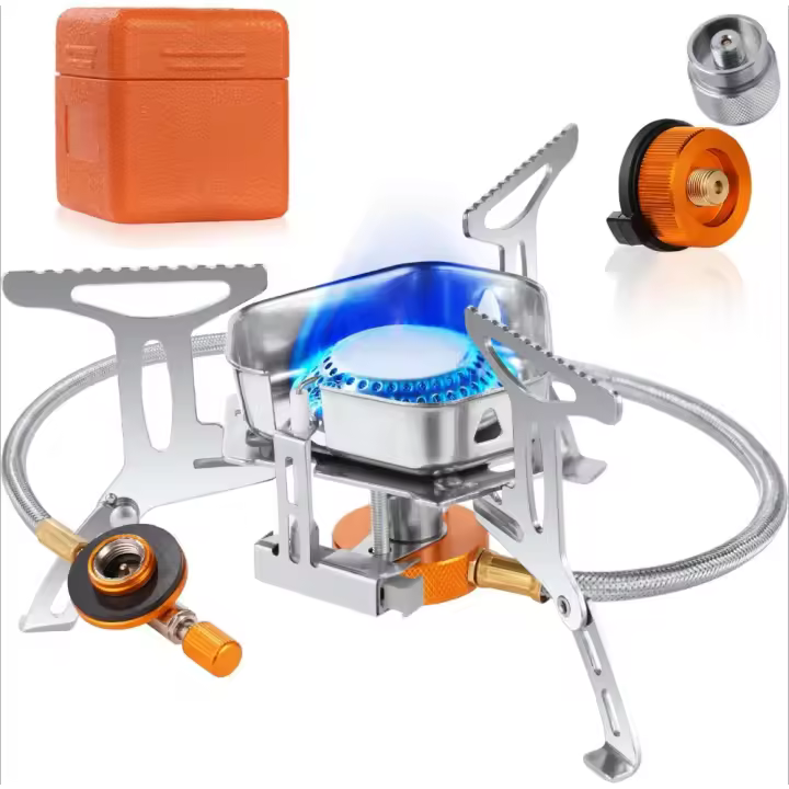 Gas de Camping, 3600W Cocina de gas portátil, Mini Estufa Plegable de Acero con Encendido Piezoeléctrico, Hornillos Portátiles de Camping Split con Adaptador para Camping, Picnic, Senderismo - 1