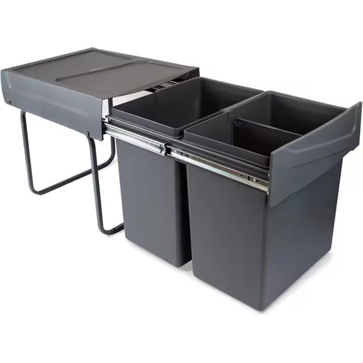 Cubos de Basura Inferior para Cocina 40L de Capacidad, Desmontables, Acero y Plástico, Gris Antracita - 1