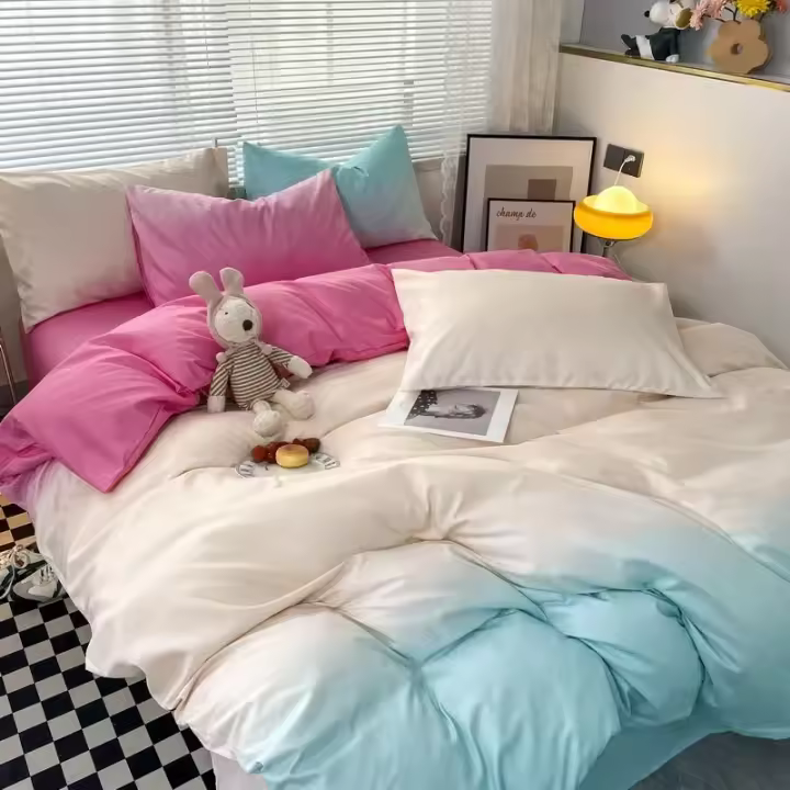 Juego de Ropa de Cama Estilo Coreano de Cuatro Piezas con Color Degradado Funda de Edredón Sábana y Fundas de Almohada para Cama Twin Queen King Super King - 1