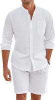 Miravia 2025 Camisa de Lino Algodón Larga y Corta Conjunto Casual Elegante para Hombres Moda Ligera - details 3