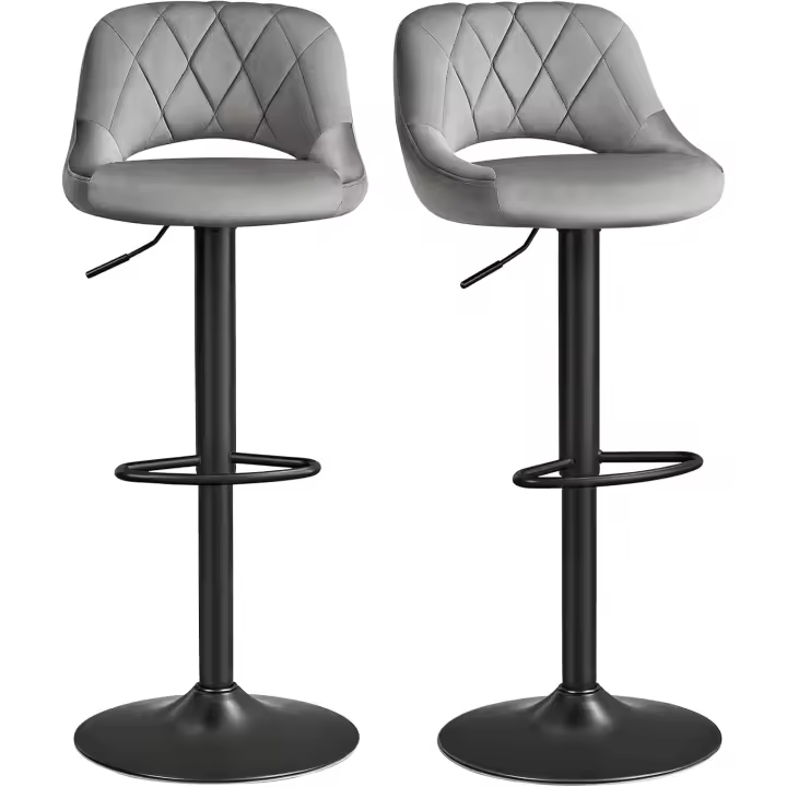 Taburete de Bar, Juego de 2, Sillas de Cocina con Marco de Metal Estable y Cubierta de Cuero Sintético, Reposapiés, Altura de Asiento Ajustable, Fácil Montaje, Vintage, Gris Claro (LJB072G03) - 1