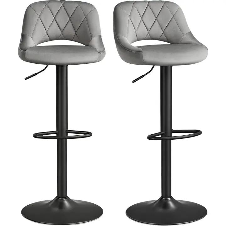 Taburete de Bar, Juego de 2, Sillas de Cocina con Marco de Metal Estable y Cubierta de Cuero Sintético, Reposapiés, Altura de Asiento Ajustable, Fácil Montaje, Vintage, Gris Claro (LJB072G03) - 1
