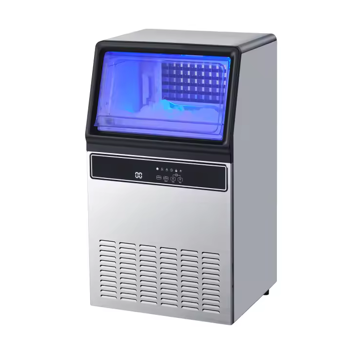 Máquina de Hielo Comercial SucceBuy, 130 Libras/24H con Almacenamiento de 33 Libras, 45 Cubitos de Hielo por Ciclo, Máquina de Hielo Independiente y Bajo Barra de Acero Inoxidable con Pantalla LED y Autolimpieza, Ideal para el Hogar, Bar o Restaurante - 1