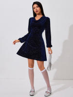 Vestido de terciopelo de mujer con lentejuelas estrelladas minifalda corta - details 5
