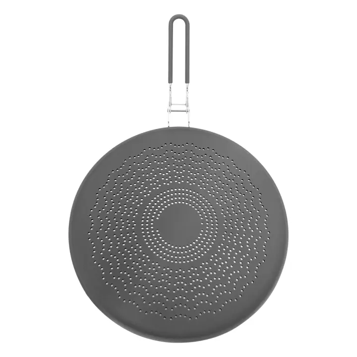 Pantalla de salpicaduras de silicona, protector de salpicaduras de grasa con mango plegable, protectores de salpicaduras de cocina y sartén, 13 pulgadas, gris - 1