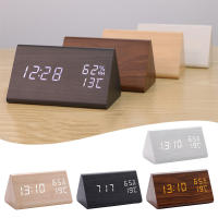 Reloj electrónico Triangular LED de madera, despertador Digital de temperatura y humedad, USB/AAA, Decoración de mesa de dormitorio - details 0