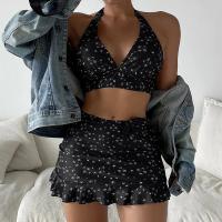 Conjunto de bikini de corte bajo para mujer, traje de baño de tres piezas con falda con volantes - details 1