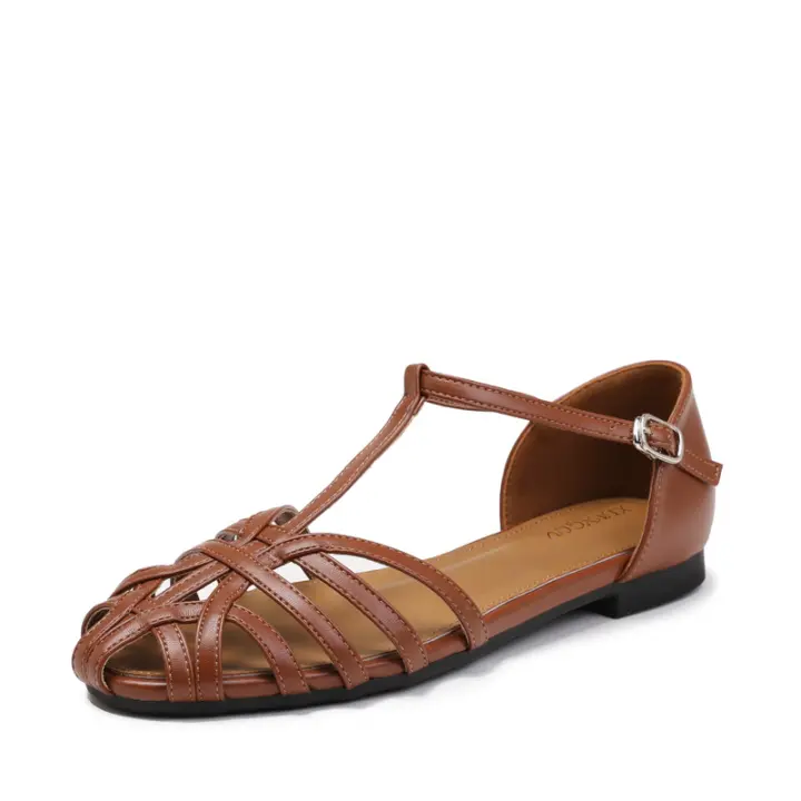 Sandalias de Cabeza de Bolso Plano Tejido Zapatos de Verano para Mujer 2025 - 1