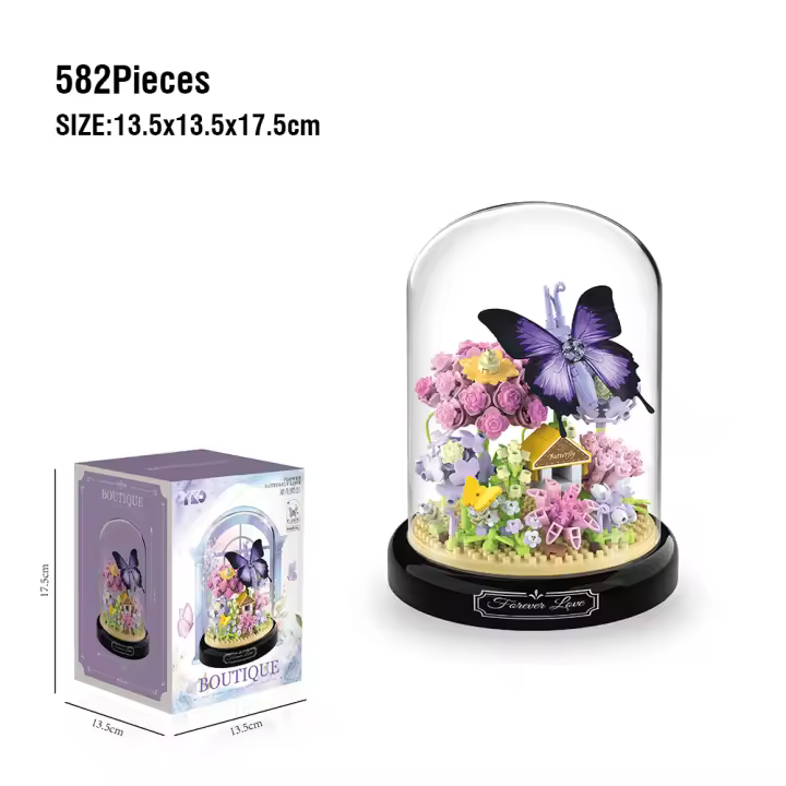 Bloques de construcción de bonsái para niños, abeja, mariposa, flor, planta de insectos, modelo en maceta, ladrillos con cubierta de polvo, juguete Diy, regalo de Navidad - 1