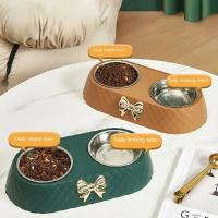 Cuencos de comida para perros y gatos, pajarita, comida para perros, cuenco doble, suministros para mascotas, 1 ud. - details 4