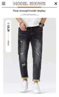 Vaqueros ajustados cónicos de mezclilla elástica de alta calidad para hombre, pantalones de estilo informal de verano y otoño de diseñador rasgados a la moda - details 9