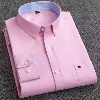 Camisa a cuadros con botones de manga larga 100% algodón para hombre, camisas Oxford a rayas a cuadros con un solo bolsillo en el pecho para trabajo, informales, de ajuste estándar - details 15