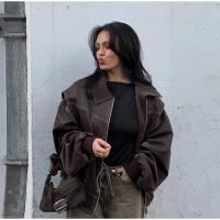 Chaqueta Bomber de Cuero para Mujer Arayas Casuales con Cremallera Chaquetas de Manga Larga Sueltas con Borla Moda 2024 - details 19