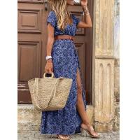Vestido Maxi Floral Elegante con Cuello en V - Estilo Chic de Verano con Cinturón, Tela Tejida Durable y de Fácil Mantenimiento - details 11
