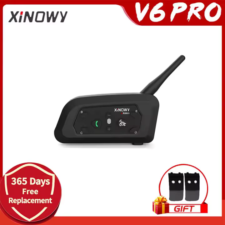 Intercomunicador Bluetooth para Casco de Motocicleta XINOWY V6 PRO 1200M Impermeable para 6 Riders con Microfono Integrado - 1