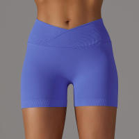 Hamidou pantalones cortos deportivos para mujer, Shorts de Yoga con cintura cruzada, gimnasio, entrenamiento, correr, cintura alta, realce de cadera, sin costuras, Fitness - details 52