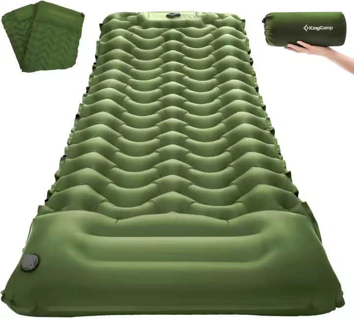 Alfombra de Camping Ultraligera Inflable Bombilla Integrada Compacta y Duradera para Senderismo y Camping Verde - 1
