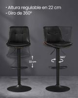 Conjunto de d Dos Taburetes de Bar Giratorios Regulables Tapizados con Respaldo y Reposapiés de Acero Para Cocina y Comedor - details 2