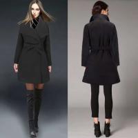 Nueva moda mujer niñas invierno cinturón de solapa abrigo de lana Lisa estilo caliente señoras ropa de abrigo gabardina larga - details 2