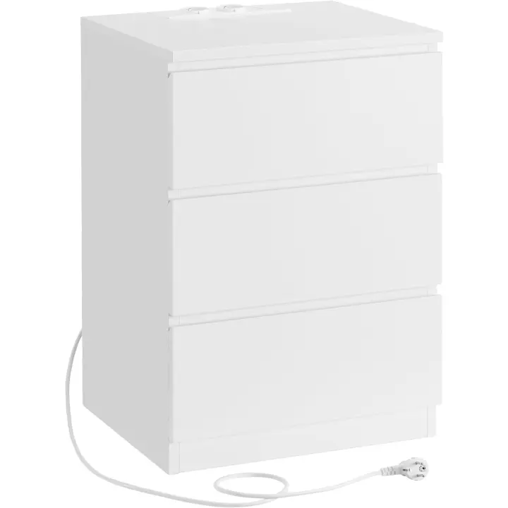 Juego de 2, Mesas Auxiliares con 3 Cajones, 2 Tomas AC, 2 Puertos USB, Salón, Dormitorio, - 1