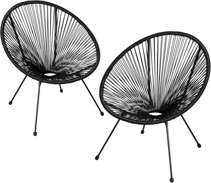 Juego de Sillas de Jardín Exterior Estilo Acapulco Resistente a la Intemperie, Polietileno para Cintas y Patas, Hasta 120kg Negro - 1