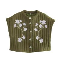 Chaleco corto de algodón para mujer, chaqueta Vintage con cuello redondo y bordado de flores, sin mangas, informal, 2023 - details 2